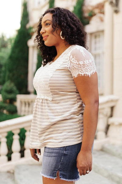 Stripes of Gray Lace Top