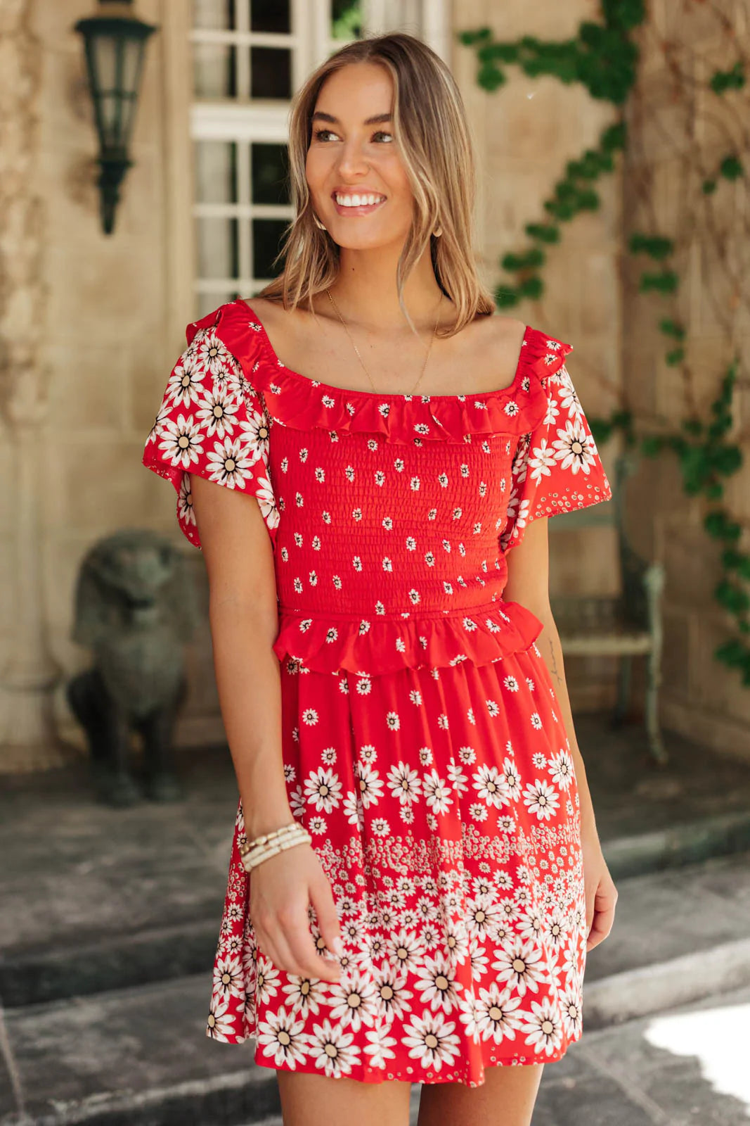 Daisy Chains Dress in Red
