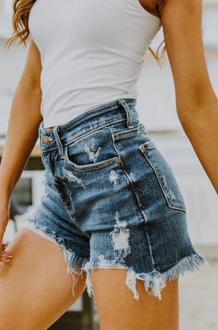 Judy Blue Dark Destroyed Cut Off Shorts