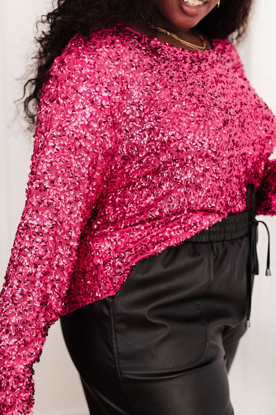 Mesh Sequin Top in Fuchsia