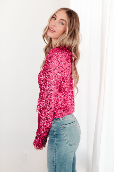 Mesh Sequin Top in Fuchsia