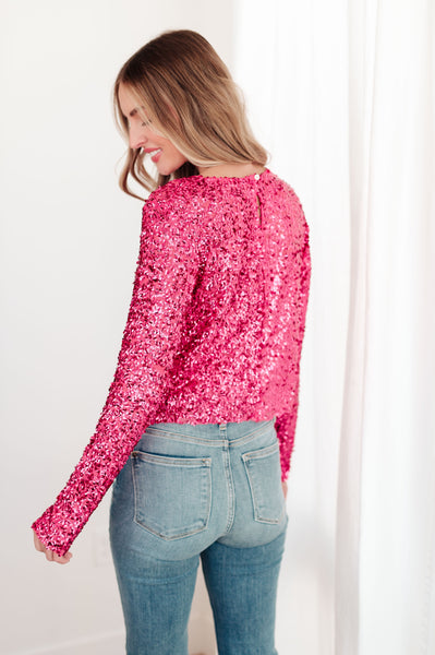 Mesh Sequin Top in Fuchsia