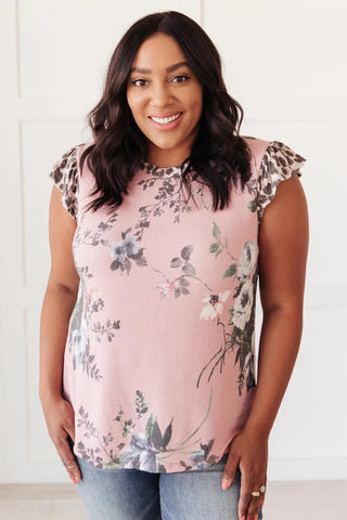 Floral Wild Side Lounge Top In Mauve