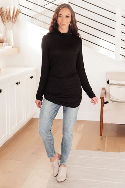 Nivia Draped Turtle Neck Tunic in Black